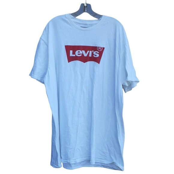 Levi's Logo Spell Out T-Shirt White with Red Screen Print Short Sleeve 2XL - Picture 2 of 5